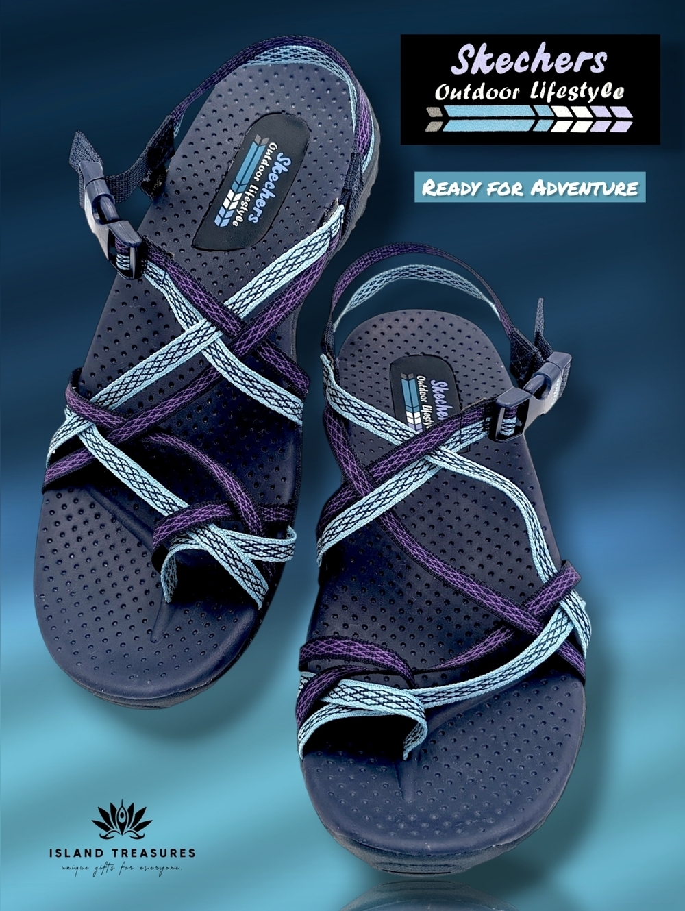 Skechers Reggae "Irie Mon" Sz 10 All Terrain Women's Strappy Sandal Blue/Purple